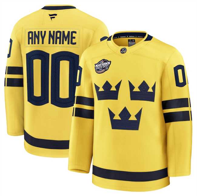 Men%27s Sweden Active Player Custom Yellow 2025 4 Nations Face-Off Premium Stitched Jersey->customized nhl jersey->Custom Jersey